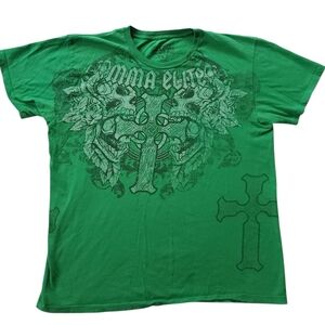 MMA Elite Green T-Shirt Cyber Crosses And Skulls Sz L